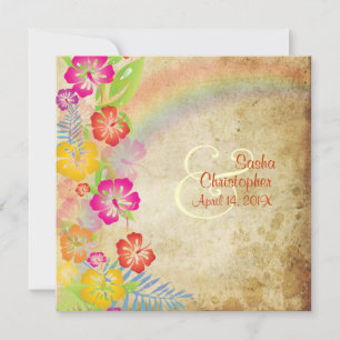 PixDezines vintage/Leis/Luau/hibiscus+regenboog Kaart