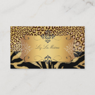 PixDezines VINTAGE LUIPAARD+ZEBRA+NEP GOUD+LABEL Visitekaartje