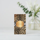 PixDezines vintage luipaard+zebra Visitekaartje (Staand voorkant)