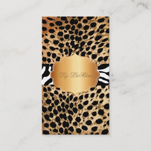 PixDezines vintage luipaard+zebra Visitekaartje (Voorkant)