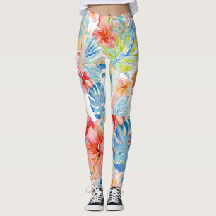 PixDezines Vintage Lush H2 Hawaï Bloemige Bladeren Leggings