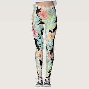 PixDezines Vintage Lush H2 Hawaï Bloemige Bladeren Leggings
