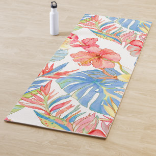 PixDezines Vintage Lush H2 Hawaï Bloemige Bladgroe Yogamat
