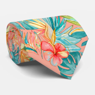 PixDezines Vintage Lush H2 Hawaii Bloemige Bladgro Stropdas