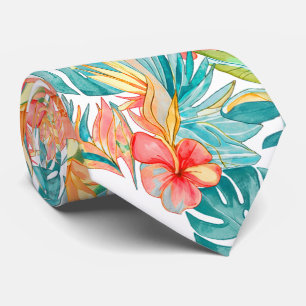 PixDezines Vintage Lush H2 Hawaii Bloemige Bladgro Stropdas