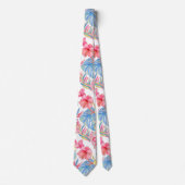 PixDezines Vintage Lush H2 Hawaii Bloemige Bladgro Stropdas (Voorkant)