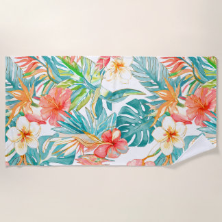 PixDezines Vintage Pastel H2 Hawaï Bloemenblad Strandlaken