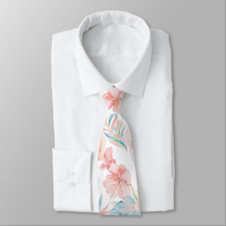 PixDezines Vintage Pastel H2 Hawaï Bloemige Blader Stropdas