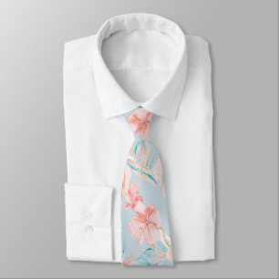 PixDezines Vintage Pastel H2 Hawaï Bloemige Blader Stropdas