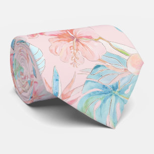 PixDezines Vintage Pastel H2 Hawaï Bloemige Blader Stropdas