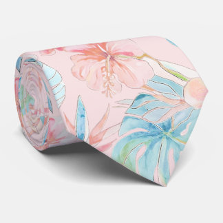 PixDezines Vintage Pastel H2 Hawaï Bloemige Blader Stropdas