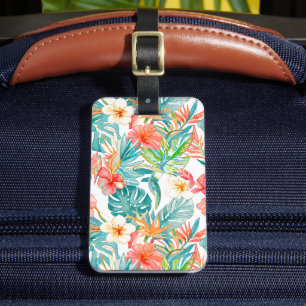 PixDezines Vintage Pastel H2 Hawaï Bloemige Bladgr Bagagelabel