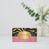 PixDezines Vintage roze luipaard, zebra+goud label (Staand voorkant)