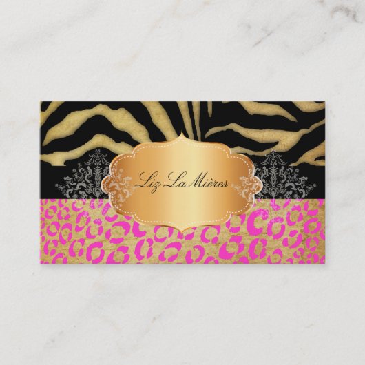PixDezines Vintage roze luipaard, zebra+goud label (Voorkant)