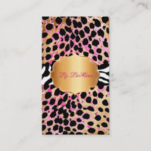 PixDezines vintage roze luipaard+zebra Visitekaartje