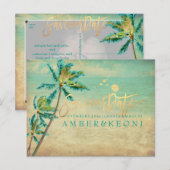 PixDezines Vintage Strand Opslagdatum Foto Aankondigingskaart (Voorkant / Achterkant)