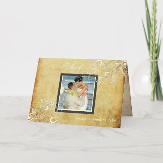 PixDezines Vintage Swirls/Huwelijks Dankjewel Bedankkaart (Voorkant)