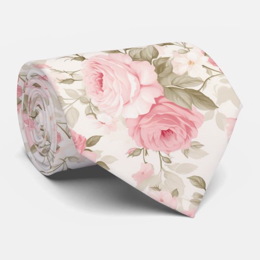 PixDezines Vintage Waterverf Rozen Blush Roze Stropdas (Opgerold)