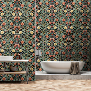 PixDezines Vintage William Morris Bloem Oranje Behang