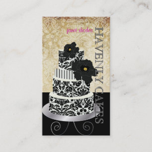 PixDezines Vintage Zwarte damast cake/taart Visitekaartje