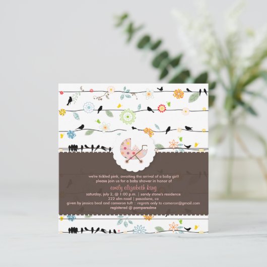 PixDezines vogels op draden+Minidots baby shower/D Kaart (Staand voorkant)