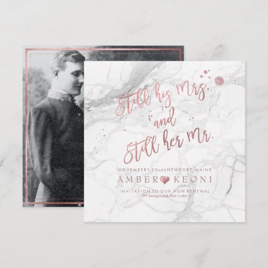 PixDezines Vow Renewal/Faux Roos Gold/White Marble Kaart (Voorkant / Achterkant)