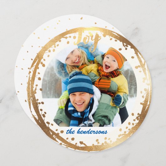 PixDezines vreugde, faux gouden krans / vakantie k Feestdagenkaart (Voorkant / Achterkant)