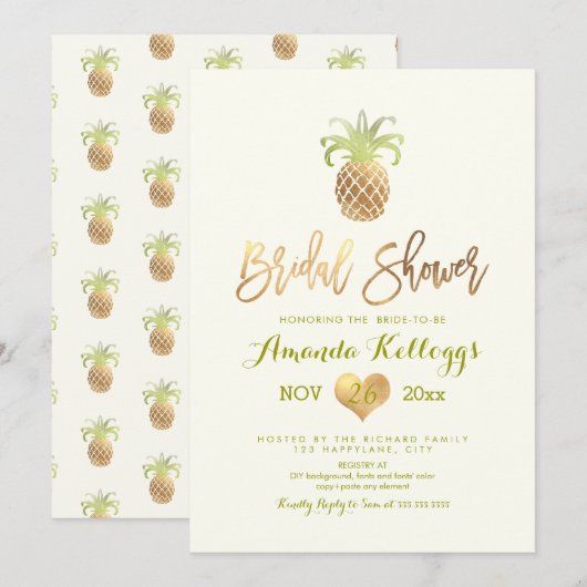 PixDezines Vrijgezellenfeest/Faux Gold/Pineapple Kaart (Voorkant / Achterkant)