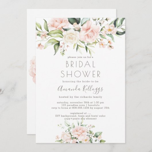 PixDezines Vrijgezellenfeest H2 Blush Cream Rozen Kaart (Voorkant / Achterkant)