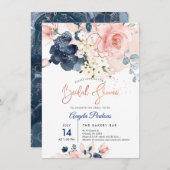 PixDezines Vrijgezellenfeest Navy Blush H2 bloemen Kaart (Voorkant / Achterkant)
