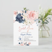 PixDezines Vrijgezellenfeest Navy Blush H2 bloemen Kaart (Staand voorkant)