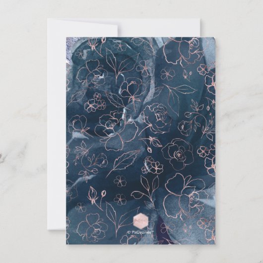 PixDezines Vrijgezellenfeest Navy Blush H2 bloemen Kaart (Achterkant)