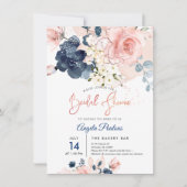 PixDezines Vrijgezellenfeest Navy Blush H2 bloemen Kaart (Voorkant)