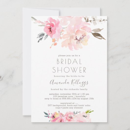 PixDezines Vrijgezellenfeest Waterverf Blush Peoni Kaart (Voorkant)