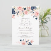 PixDezines Vrijgezellenfeest Waterverf Navy Rozen Kaart (Staand voorkant)