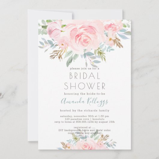 PixDezines Vrijgezellenfeest Waterverf Peonies Inv Kaart (Voorkant)