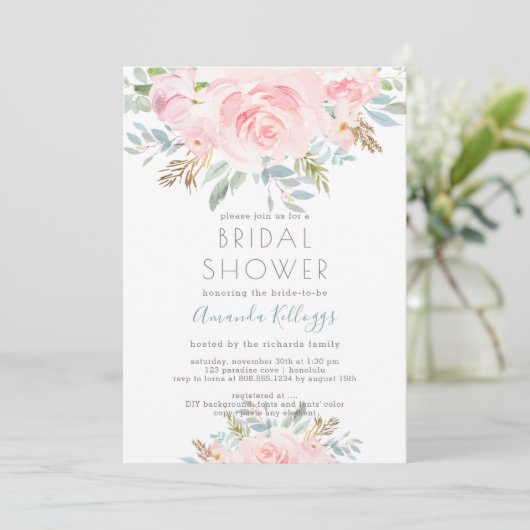 PixDezines Vrijgezellenfeest Waterverf Peonies Inv Kaart (Staand voorkant)