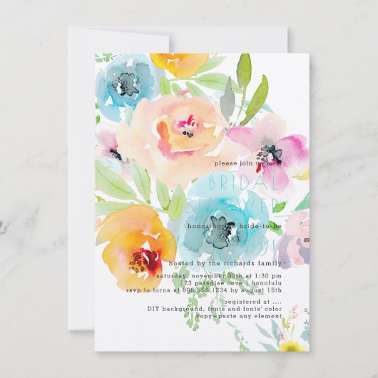 PixDezines Vrijgezellenfeest Waterverf Spring Flor Kaart (Voorkant)