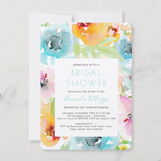 PixDezines Vrijgezellenfeest Waterverf Spring Flor Kaart (Voorkant)