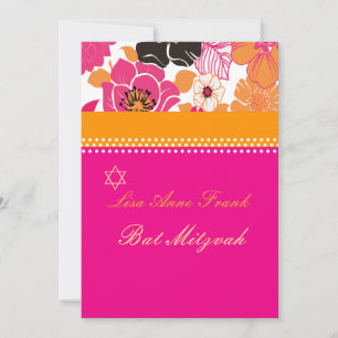 PixDezines Vrolijke retro bloemen, Bat Mitzvah Kaart