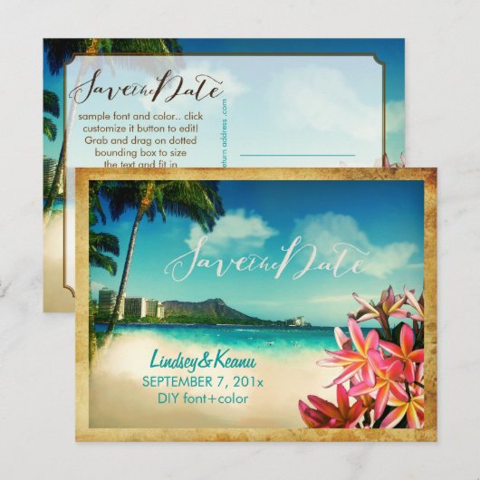 PixDezines  waikiki/diamantkop/plumeria Briefkaart (Voorkant / Achterkant)