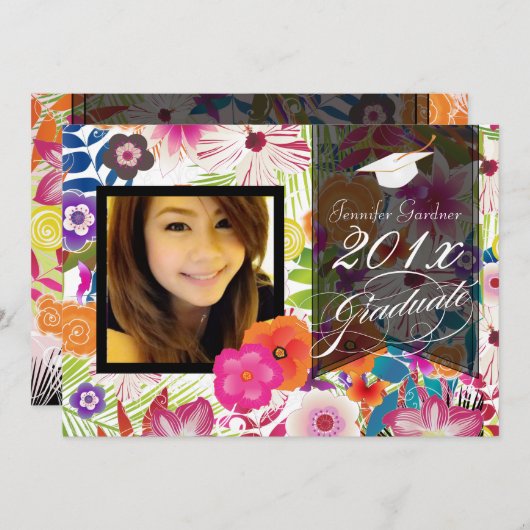 PixDezines Wailea, Floral Afstuderen Kaart (Voorkant / Achterkant)