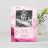 PixDezines Watecolor Agaat, Roze vleermuis Mitzvah Kaart (Staand voorkant)