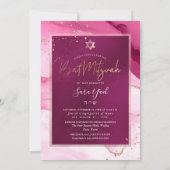 PixDezines Watecolor Agaat, Roze vleermuis Mitzvah Kaart (Achterkant)