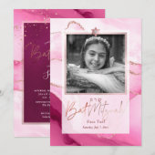 PixDezines Watecolor Agaat, Roze vleermuis Mitzvah Kaart (Voorkant / Achterkant)