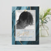 PixDezines Watecolor Agate, Blauwgroen Bar Mitzvah Kaart (Staand voorkant)