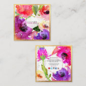 PixDezines WATER ROOS/FLORAL WATERVERF Vierkante Visitekaartje (Voorkant / Achterkant)
