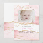 PixDezines Watercolor Agate 1e verjaardag Doopfees Kaart (Voorkant / Achterkant)