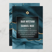 PixDezines Watercolor Agate Teal Bar Mitswa Uitnod Kaart (Voorkant / Achterkant)