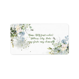 PixDezines Watercolor Bloem+Blauwe Eucalyptus Etiket